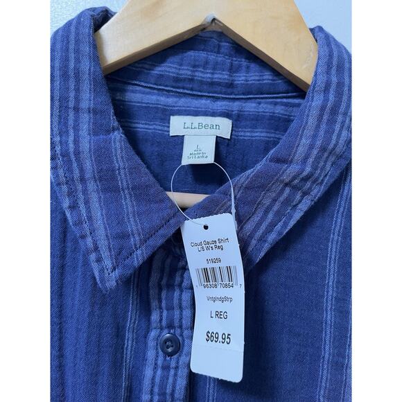 LL Bean Womens Cloud Gauze Cotton Button Up Shirt Size L Blue Coastal Beachy NWT - Picture 6 of 6